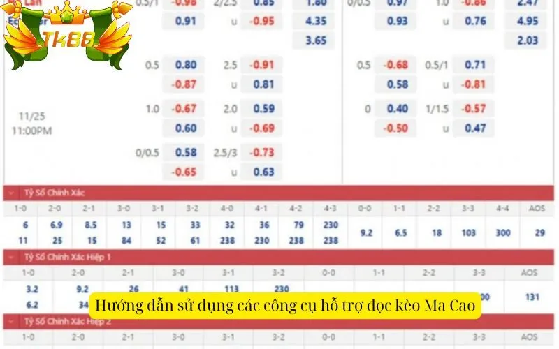 Hướng dẫn sử dụng các công cụ hỗ trợ đọc kèo Ma Cao